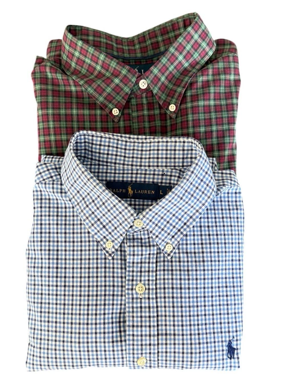 Polo Ralph Lauren Mens Large Button Down Shirts Lot Of 2 Plaid Tartan Casual